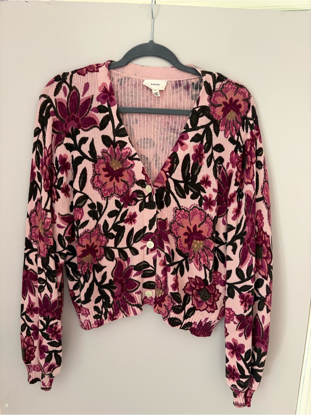 Anthropologie kachel Pink Floral Jacquard V-Neck Cardigan